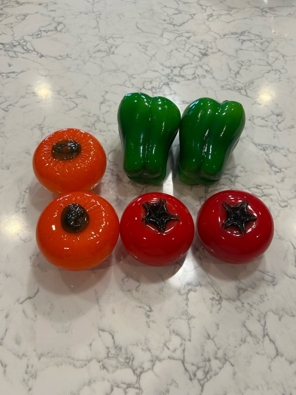 Vintage Lot of 6 Blown Glass Veggies Peppers Tomatoes
